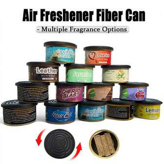 60天装纤维汽车空气清新剂 - 12种香味可选，包括椰子、香草、新车、柠檬、樱桃、茉莉，适用于汽车和家居除臭