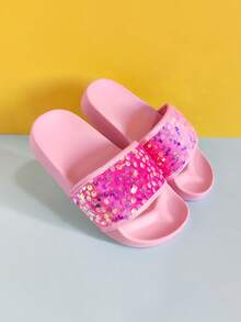 Girls' Glitter Fashion Casual Slippers, Soft & Comfortable Shiny Flat Slides, Suitable For Indoor & Outdoor Wear, All Seasons - Pink - View 13