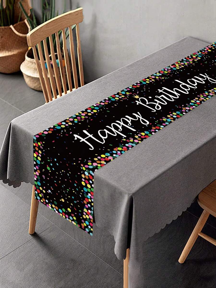 1件生日快乐桌旗，生日派对桌布旗，彩色波点皇冠设计生日桌旗，适用于生日派对餐桌装饰、家居生日装饰、房间装饰、生日礼物、生日派对礼品、生日派对用品