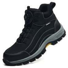 UMBURLLY 1 Pair Men's Solid Color Cargo Style Style Faux Leather Button Safety Shoes, Anti-Smash, Anti-Puncture, Outdoor Work Shoes For Autumn/Winter