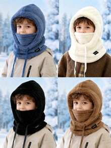 北极羽绒防风保暖骑行抓绒围脖围巾帽一体式帽套（8-12岁）
