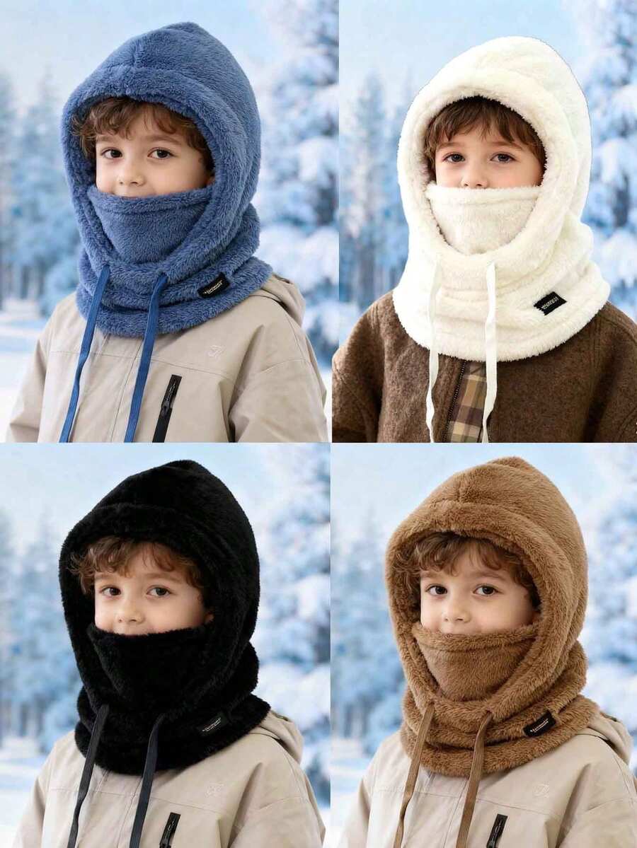 北极羽绒防风保暖骑行抓绒围脖围巾帽一体式帽套（8-12岁）