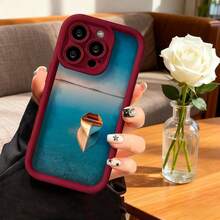 Cubierta de telefono con borde negro diseño de barco en agua azul para iPhone 14 Pro Max estilo minimalista ideal para uso diario y viajes - Burdeos - Ver 7