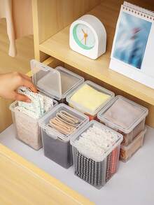 1 pieza/Set Caja de almacenamiento transparente apilable con tapa - a prueba de polvo, a prueba de agua, a prueba de humedad para joyas, ligas para el cabello, calcetines, bandas de goma, cuentas, también adecuada para especias de cocina, útiles escolares, organizador de escritorio de plástico de estilo moderno, multiusos, rectangular, joyero, decoración de habitación, regalo para amigos - Multicolor - Ver 6