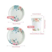 16pcs Rose Flower Paper Plates & Cups Set, Disposable Party Tableware Suitable For Birthday, Wedding, Party, Family Picnic - Multicolor - View 2