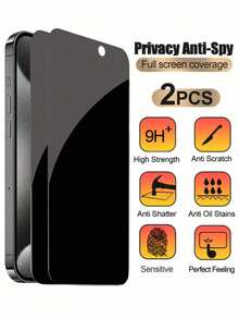 2pcs Full Screen Tempered Glass Privacy Screen Protector Compatible With IPhone 17/17Pro/17ProMax/15/15 Pro Max/16/16Plus/16Pro/13/14 Pro Max/7/8Plus/11/12/XR/X/XS, Anti-Fingerprint, Waterproof, Anti-Scratch, Sensitive And Smooth Touch, 9H Hardness Glass, Anti-Explosion, Anti-Shock - Black - View 33