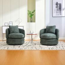 30" W Modern Swivel Barrel Chair – 360° Rotating Chenille Accent Chair With Removable Pillow – Plush Club Chair For Living Room/Bedroom (Ergonomic Design) Couch Sofa Living Room Bespoke  Chair - 綠色-可旋轉裝飾椅+抱枕-雪尼爾 - 查看 1