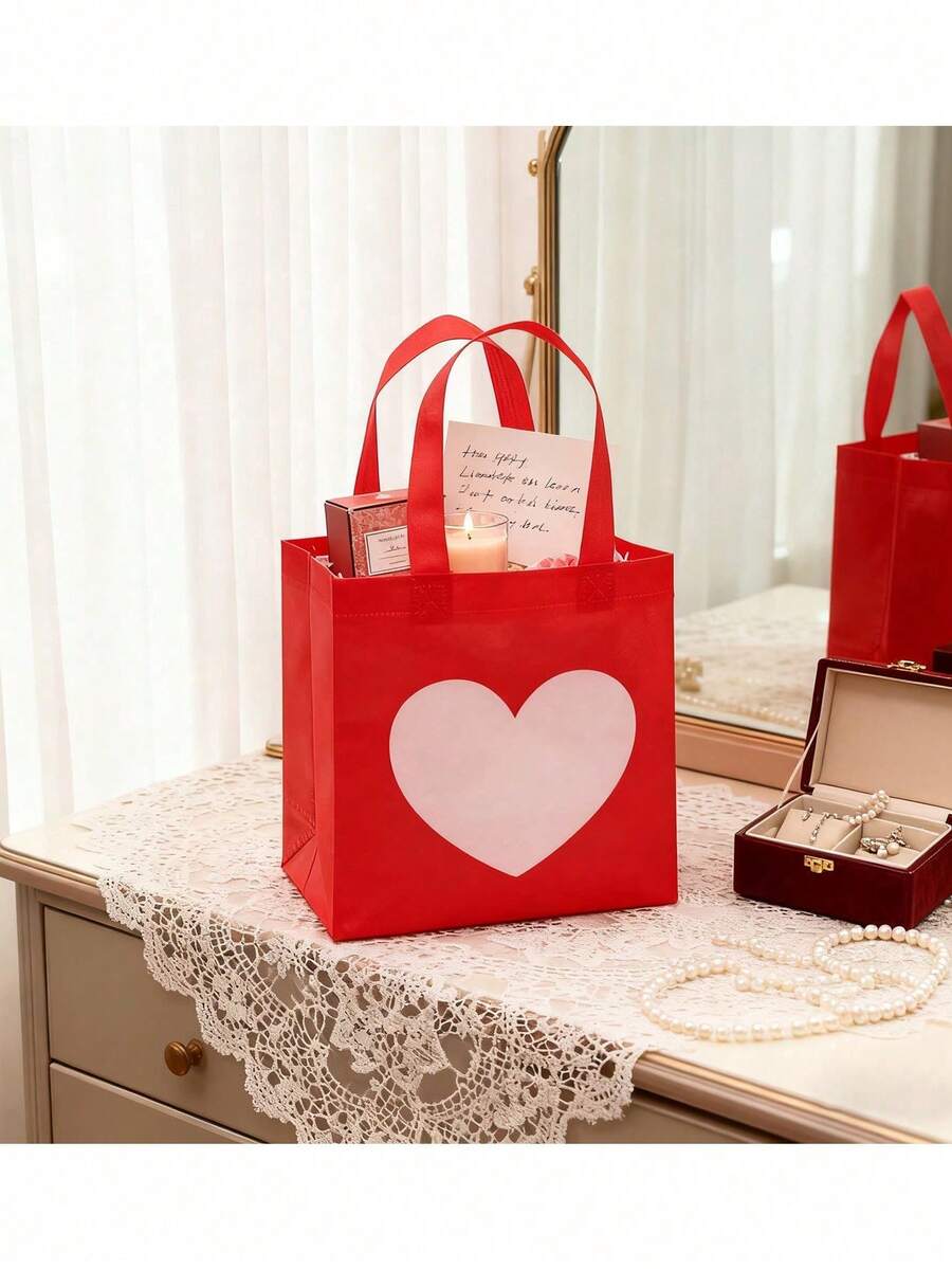 4pcs/1pc Valentine's Day Heart-Shaped Non-Woven Gift Bags, Gift Decoration Bags, Valentine's Day Packaging Bags, Non-Woven Shopping Tote Bags - Suitable For Daily Gifts, Shopping, Home, Parties, Birthdays, Valentine's Day Gift Packaging And Scene Decoration - Multipurpose Tote Bags, Reusable - Multicolor - View 1