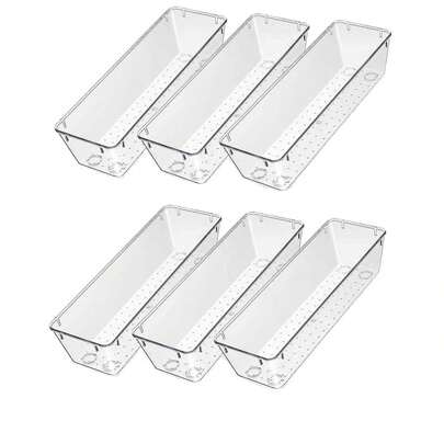 6pcs Transparent Plastic Drawer Organizer Boxes, Desktop Drawer Divider Organizers For Bedroom, Bathroom, Office To Store Cosmetics, Jewelry, Small Items, Utensils