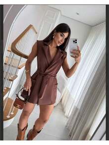 BLAZER Jumpsuit VEST Tailored Tank Top Short Sleeve Social Elegant And Casual Jumpsuit Blogger Shorts Skirt Summer Fashion Pastel Tones Cand Collors 2024 - 鏽棕色 - 查看 7