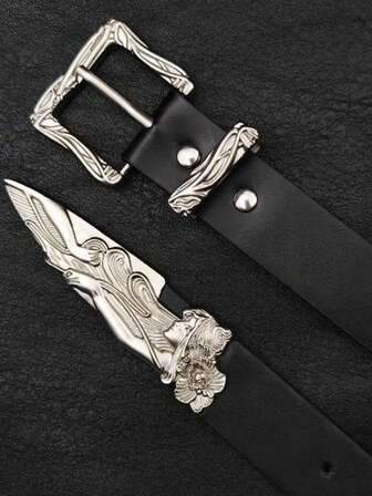 2025 Nouvelle ceinture rétro en métal gravé pour jeans d'hommes, design de ceinture noire, de niche, unisexe, assortiment décontracté, décoration quotidienne de ceinture de pantalon