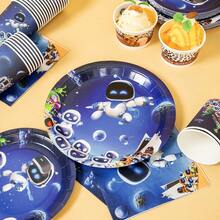 Space Robot 16 Guests Party Supplies, Disposable Plates, Napkins And Cups, Suitable For Birthday, Wedding, Party, Family Picnic