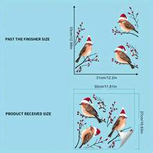 1 Set Of 3 Christmas Hat-Wearing Bird Window Decals, Christmas Decoration Theme, With Holly Branches And Snowflake Wall Decals. Double-Sided Stickers Suitable For Glass Doors And Windows In Living Rooms And Bedrooms - White - View 4
