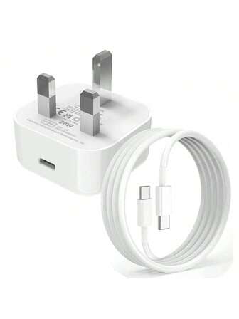 20W PD snabbladdningskit: UK-kontakt 20W snabbladdningsadapter + 100 cm USB-C till USB-C snabbladdningskabel, kompatibel med iPhone 15 Pro Max/15 Pro/15 Plus/15, iPhone 16, S25/S24/S23/S22/S21,
