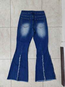 Women's Casual Fashion Bell-Bottom Washed Denim Jeans - Medium Wash - View 2