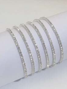 6 chiếc vòng tay kim cương pha lê siêu mỏng 2mm dành cho nữ, vòng tay kim cương trắng trong suốt màu bạc, đính đá Cubic Zirconia sáng bóng, thời trang cho tiệc tùng và ngày lễ - Bạc - Xem 6