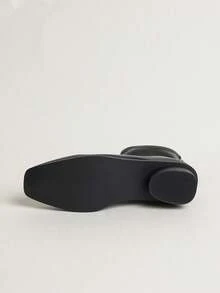 2025复古时尚女士踝靴，粗跟修身踝靴，法式麂皮短靴，春秋季 - 黑色[皮料] - 查看 6