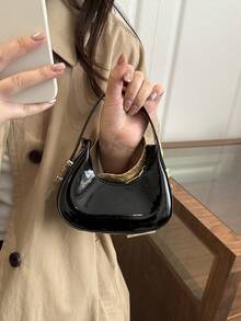 迷你可爱镜面漆亮面小手提包，时尚高品质轻便手提包 - 黑色 - 查看 7