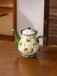 1pc/2pcs/4pcs Vintage Polish Jasmine Ceramic Tea Set, French Retro Embossed Hand-Painted Large Capacity Teapot & Cups, Suitable For Arabic Coffee, Milk Pot, Tea Pot, New Year, Daily Gathering, Party Hosting, Ideal Gift For Friends