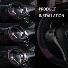 Leather Car Steering Wheel Cover, Non - Slip Car Wheel Cover Protector Breathable Microfiber Leather Universal Fit Most Beige - Purple-2 - View 7