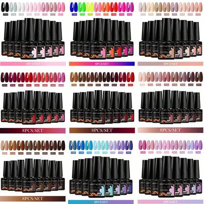 MEET ACROSS 8件套红色咖啡棕色凝胶指甲油套装，不含HEMA和TPO，半永久UV/LED凝胶指甲油，适合冬季，可卸除，美甲艺术设计，DIY美甲，家用和沙龙美甲用品