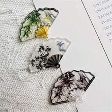 6PCS Mini Transparent Bamboo-Patterned Fan Set - A Blend Of Various Colors, Exquisite Floral And Mountain Landscape Designs, Made Of Imitation Glass Material, Miniature Landscape Decorations, Cherished Gifts For Collectors, And Exquisite Artistic Accessories. - Multicolor - View 2