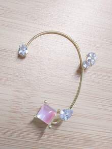 1 pieza Elegante y elegante pendiente de oreja con mariposa de oro y cristales de Rhinestone, adecuado para días festivos y uso diario - Oro-Izquierda - Ver 2