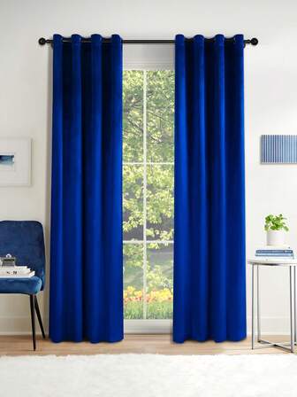 1pc Vintage Luxury Thick Blackout Curtain, Grommet Top, Warm & Insulated, Suitable For Living Room, Bedroom, Made Of Italian Material, Navy Blue