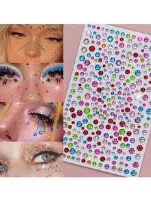 Miếng dán mắt và mặt 3D lấp lánh nhiều màu sắc, Miếng dán trang điểm mắt bằng pha lê acrylic kim cương sáng bóng tròn, Miếng dán nghệ thuật cơ thể thời trang bền, Trang trí bằng đá tự dính, Thích hợp cho trang điểm tự làm và trang trí ngày lễ - Nhiều màu - Xem 14