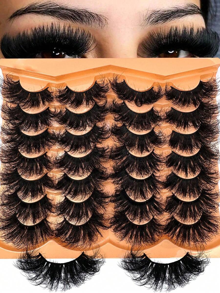 14 Pairs Luxury Fluffy D Curl Dramatic Messy Faux Mink Lashes, Soft & Comfortable Dramatic Synthetic Mink Eyelashes, Fluffy 3D Lashes, Long & Thick Artificial Mink False Lashes, Thick Criss-Cross Lashes, Multi-Layer Curly Lashes For Dramatic, Voluminous Look Suitable For Parties And Celebrations - 濃密款 - 查看 1
