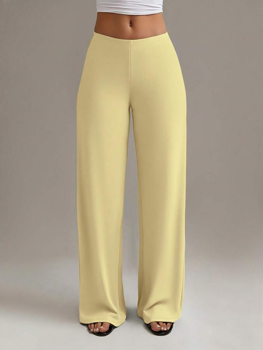 XLLAIS 女士时尚弹力高腰长款直筒裤秋冬服装 - 黃色 - 查看 1