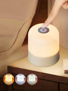 1pc Smart LED Night Light With Clock - USB Type-C Rechargeable, 3 Adjustable Light Colors, Dimmable Brightness, Soft Eye-Protection Light, Suitable For Bedroom And Desk Lamp - Touch Lamp - View 12