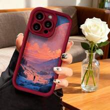 Cubierta de teléfono con borde negro diseño de paisaje montañoso al atardecer con figura solitaria impresión artística para uso diario y viajes - Blanco - Ver 4