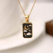 1pc Stainless Steel Rectangle Tarot Card Black Pendant Necklace, Suitable For Men, Ideal Gift - Yellow - View 19