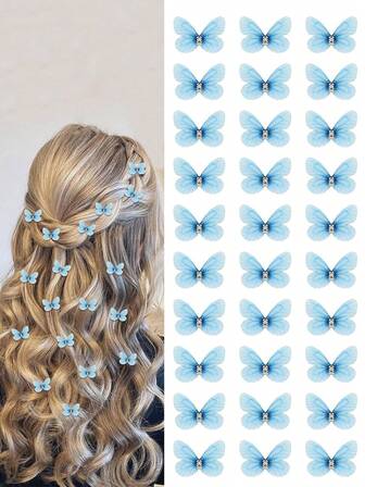 30 piezas Accesorios para el cabello de mujer Pinzas con diseño de mariposa y pato, Pinzas para el cabello con mariposas de rhinestone, Pasadores de cabello mini delicados, Decoraciones para el cabello de mariposa de gasa ligera, Adecuados para uso diario, Peinados para el Día de San Valentín, Pinzas de garra, Pasadores de cabello, Barrettes