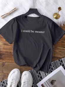 Camiseta de mujer de manga corta y cuello redondo con estampado divertido "Podría ser talla grande mala", camiseta con lema humorístico para el verano