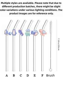 1/2PCS Marine Animal Glass Straws,Playful Reusable Bent Straws For Boba Tea, Iced Coffee & Smoothies. Perfect For Beach Parties, Cafes & Holiday Celebrations. Creates Festive Ocean-Themed Atmosphere. Ideal Gift For Adult Collectors. - Clear - View 6