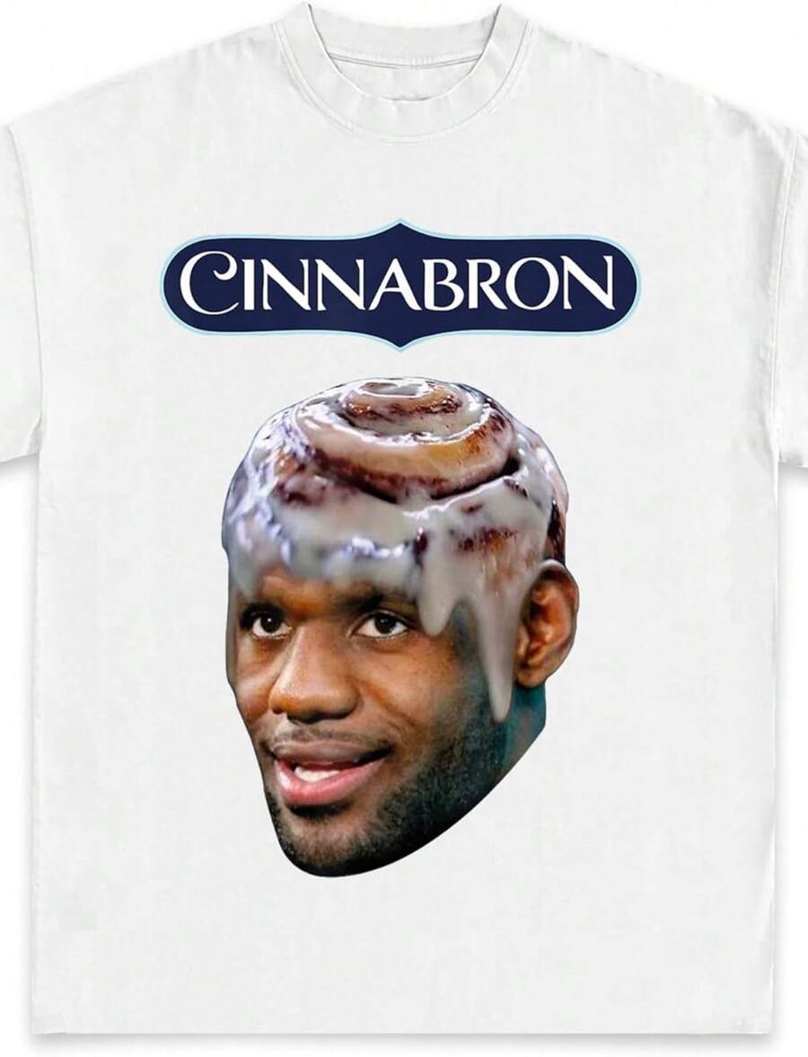 Cinnabron James Funny Graphic Tee _ Premium Quality Heavyweight Basketball Shirt For Adults & Kids - 白色 - 查看 1