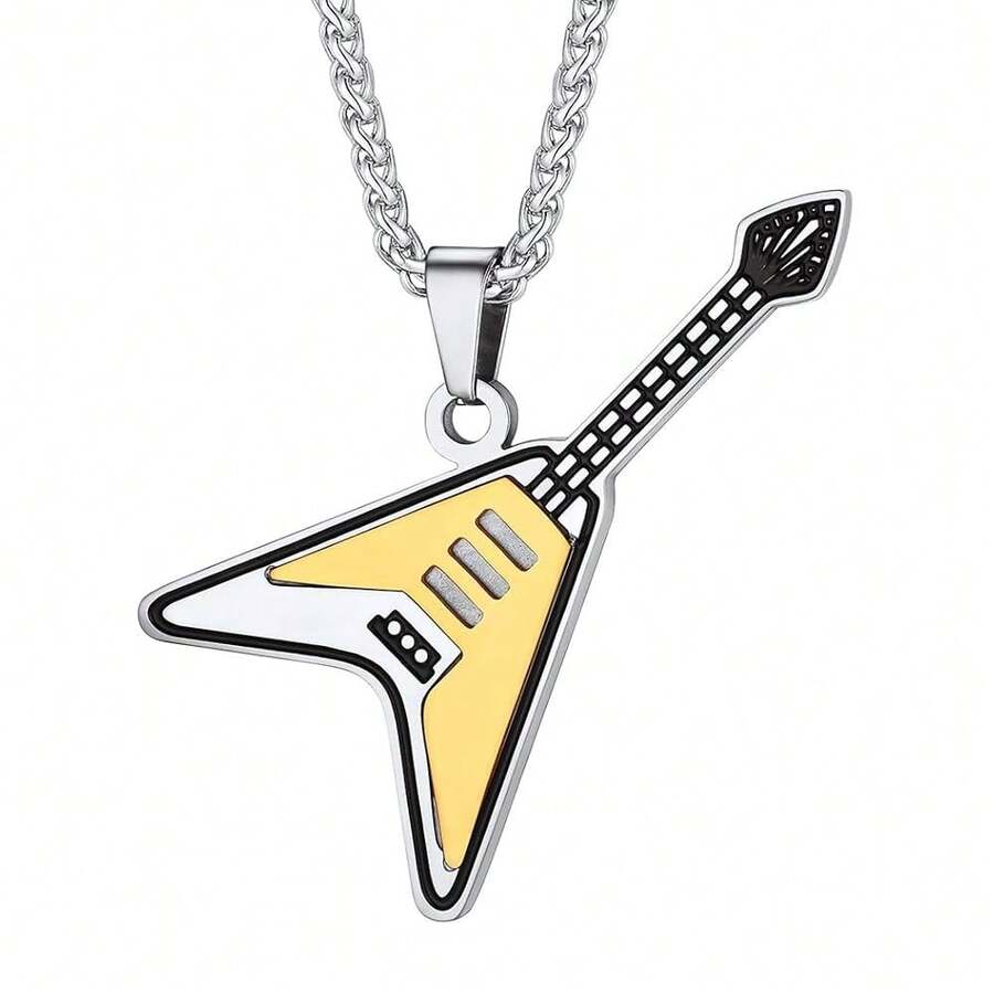 Suplight Gold Electric Guitar Necklace Stainless Steel Two Toned Rock Punk Bass Guitar Pendant Person.Alized Music Lover Jewelry Gifts For Men Women,04.Guitar-Goldplatedstainlesssteel - 04.吉他-鍍金不銹鋼 - 查看 1