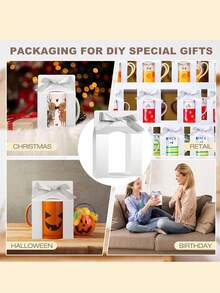 12PCS/1PC/Mug Boxes Gift Bags Bulk For Sublimation Mugs With Window For Shipping Selling Packaging Box For Blanks Sublimation Coffee Mugs Gift Wrapping(11 Oz) - White and Silver Ribbon - View 6