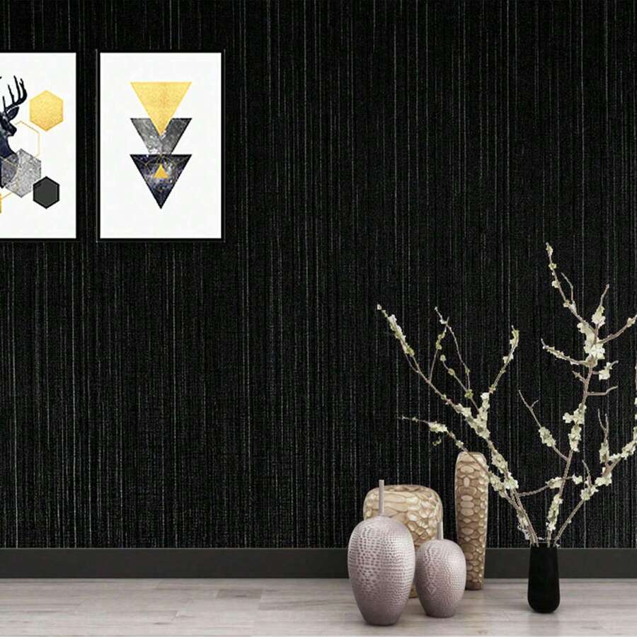 A Roll Of Black Imitation Cloth Wallpaper, A Fashionable And Simple Dark Style Wallpaper, Waterproof Self-Adhesive, Peel And Stick Wallpaper, Size: 60cm * 3/5/10M, Beautiful, Durable, Detachable, Easy To Install Wallpaper, Suitable For Home Living Room Bedroom Decoration, Furniture Cabinet Drawer Interior Wall Decoration, Decorative Stickers - Black - View 1