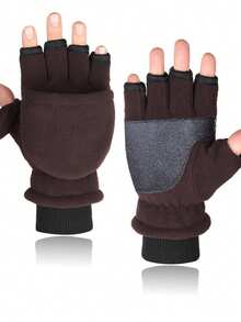 Autumn/Winter Fingerless Gloves, Double-Layer Thickened Sherpa Lining, Windproof Flip-Top Warm Gloves Winter Gear - Multicolor - View 5