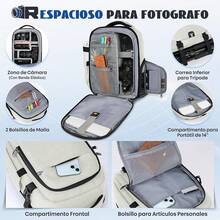 RAINSMORE Mochila para Camara Fotografica DSLR SLR Mirrorless Mochila Camara Laptop Mochila Fotografia con Funda Impermeable y 14 Pulgadas Compartimento Portátil Mochila Antirrobo para Cámara Negro - Beige - Ver 3