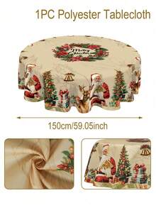 1件复古布艺圣诞桌布，圣诞老人树花环图案，圆形/方形可选，适用于家居装饰、厨房装饰、房间装饰、圣诞桌布/桌裙、圣诞饰品、圣诞派对、圣诞礼物、圣诞派对小礼物、平安夜装饰、2026新年装饰