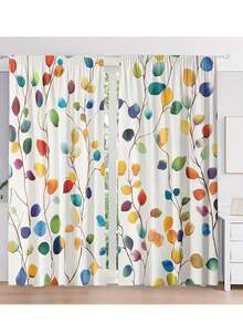 2pcs Colorful 2D Leaf Pattern Polyester Curtains, Suitable For Rental House, Living Room, Kitchen, Bedroom, Removable And Machine Washable, Small Window Curtains - Champagne - View 14