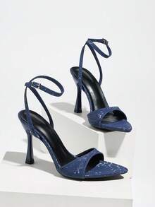 女士春夏性感蛇纹柔软舒适合成革绑带交叉搭扣闭趾细高跟凉鞋，时尚百搭尖头高跟鞋，适合夜店、派对、街头、舞台表演、约会、户外旅行，也适合情人节、母亲节、妇女节、万圣节等场合。 - 藏蓝色 - 查看 7