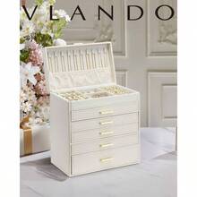 6 Layer Large Jewelry Box - Jewelry Holder Organizer, Jewelry Box Organizer Drawer Necklace Ring Bracelet And Watch, Birthday Loved Ones - Beige - Vòng cổ 6 lớp màu trắng mơ - Xem 2