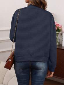 Elegant Commuter Slim-Fit Women's Long Sleeve Zipper Up Solid Color Cardigan - Navy Blue - View 3