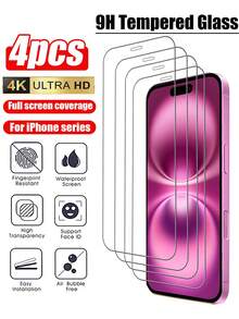 4Pcs Tempered Glass Compatible With IPhone 16 17 15 13 11 12 14 Pro Max Mini Screen Protector Compatible With IPhone 16 17 8 Plus X XR XS MAX Protective Glass Screen Protection Essentials, Applicable To Daily Shield, Office, Home Daily Shield Office Home Phone Screen Protector Phone Accessories Waterproof Shockproof Anti-Fall Scratch Resistant - Clear - View 34
