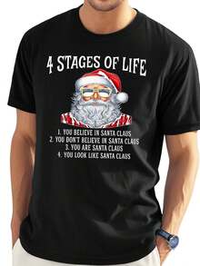 Men'S Funny Santa Claus Believing Stages Graphic T-Shirt - 4 Stages Of Believing In Santa Claus Tee With Santa Claus Illustration - Black - View 2
